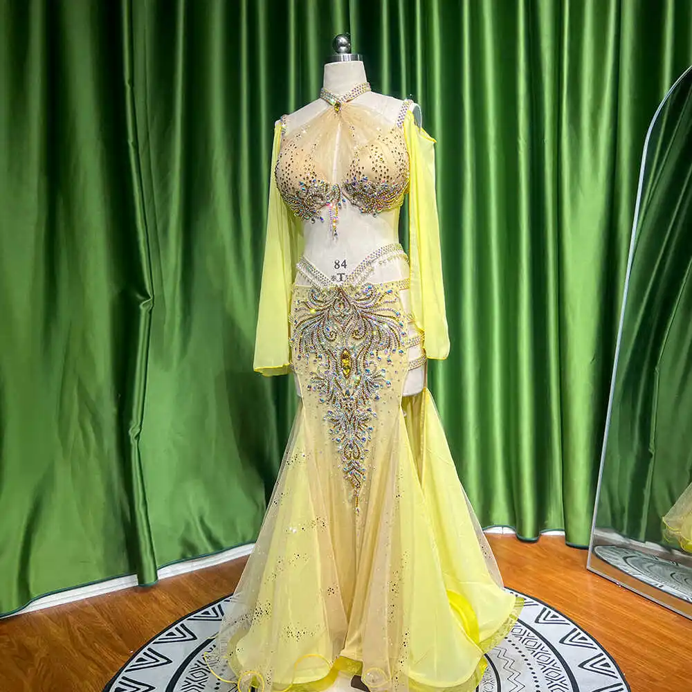 Customized Eastern Belly Dancewear Women Clothes Tassel Belly Dancing Bra Skirt Belt Oriental Dance Costume Group Stage Suit Set