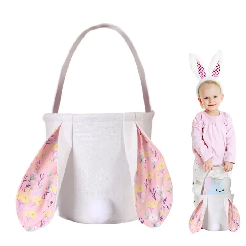 Easter Bunny Bucket Bag Reusable Rabbit Treat Tote With Handles Bunny Candy Basket Spring Hunts Container For Candy Hunting Part