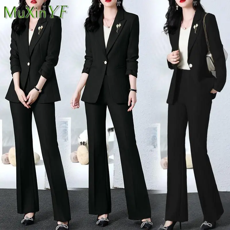 2022 Autumn New Fashion Suit Professional Wear Women\'s Korean Elegant Blazers Blouse Jacket + High Waist Pants Two Piece Set