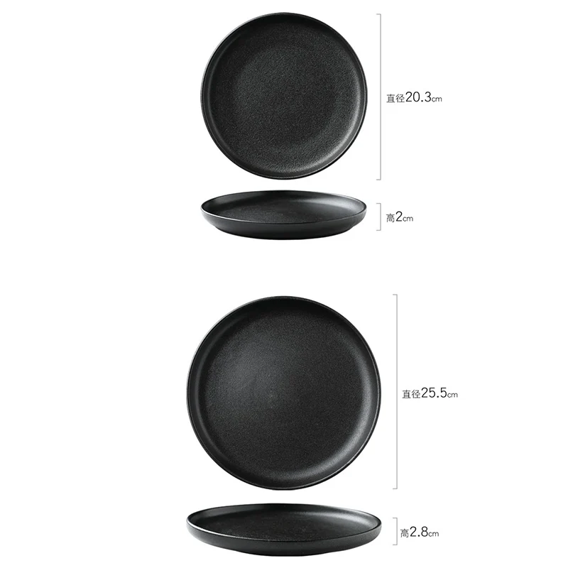 Wear Resistant Western Steak Plate Household Black Frosted Round Flat Plate Ceramic Tableware Hotel Restaurant Cooking Dishes view 6