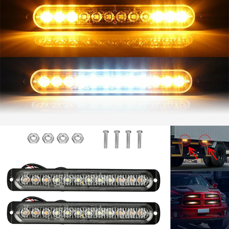 

2pcs LED Strobe Warning Light 12-24V Truck Emergency Flashing 12 LED Flash Auto Side Marker Bars Constantly Bright Lamps