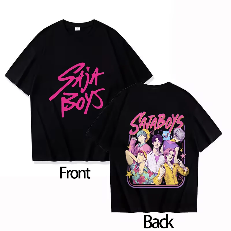 2025 Saja بنين القطن الجولة الرقبة صبي GirlsT-shirt KPOP شيطان هنتر الرجال قصيرة الأكمام مريحة الكبار أعلى الوالدين والطفل S-3XL