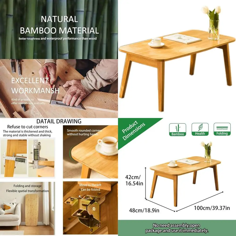 طاولة قهوة قابلة للطي في منتصف القرن مع رف مفتوح، حامل تلفزيون، طاولة مركزية لغرفة المعيشة، RV، طبيعي، 39.37 بوصة، بدون طلب تجميع