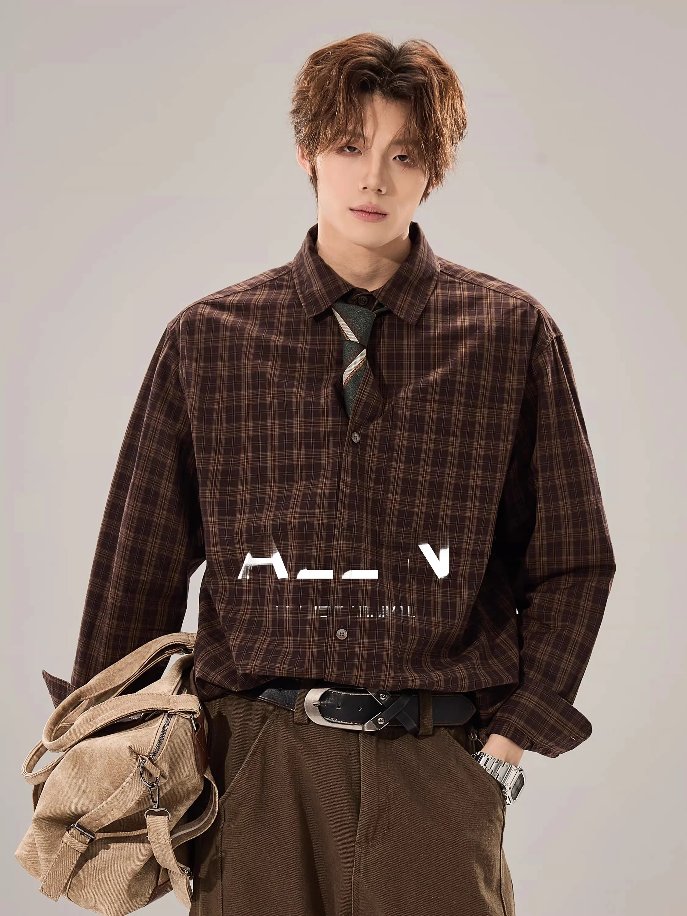 

Мужская рубашка в клетку из чистого хлопка с длинным рукавом, свободного кроя, для весны и осени, комфортная, высококачественная, для повседневной носки, городских прогулок, в клетку