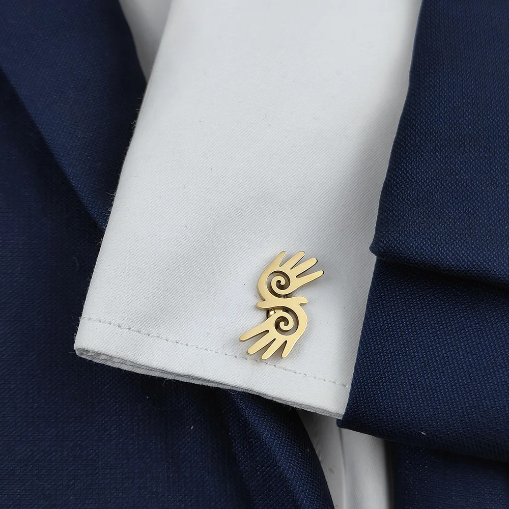 Cufflinks 316L Stainless Steel 18K Gold Plated Abstract Spiral Hand Totem Design Mens Shirt Cuff Links Wedding Business Jewelry