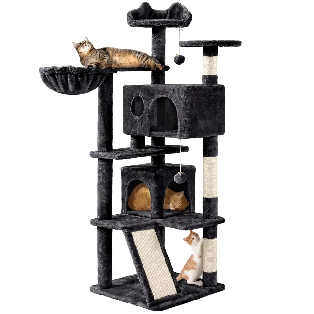 Double Condo Cat Tree with Scratching Post Tower, Black, Cat Supplies, Cat Toys, So That Cats Can Play Happily At Home