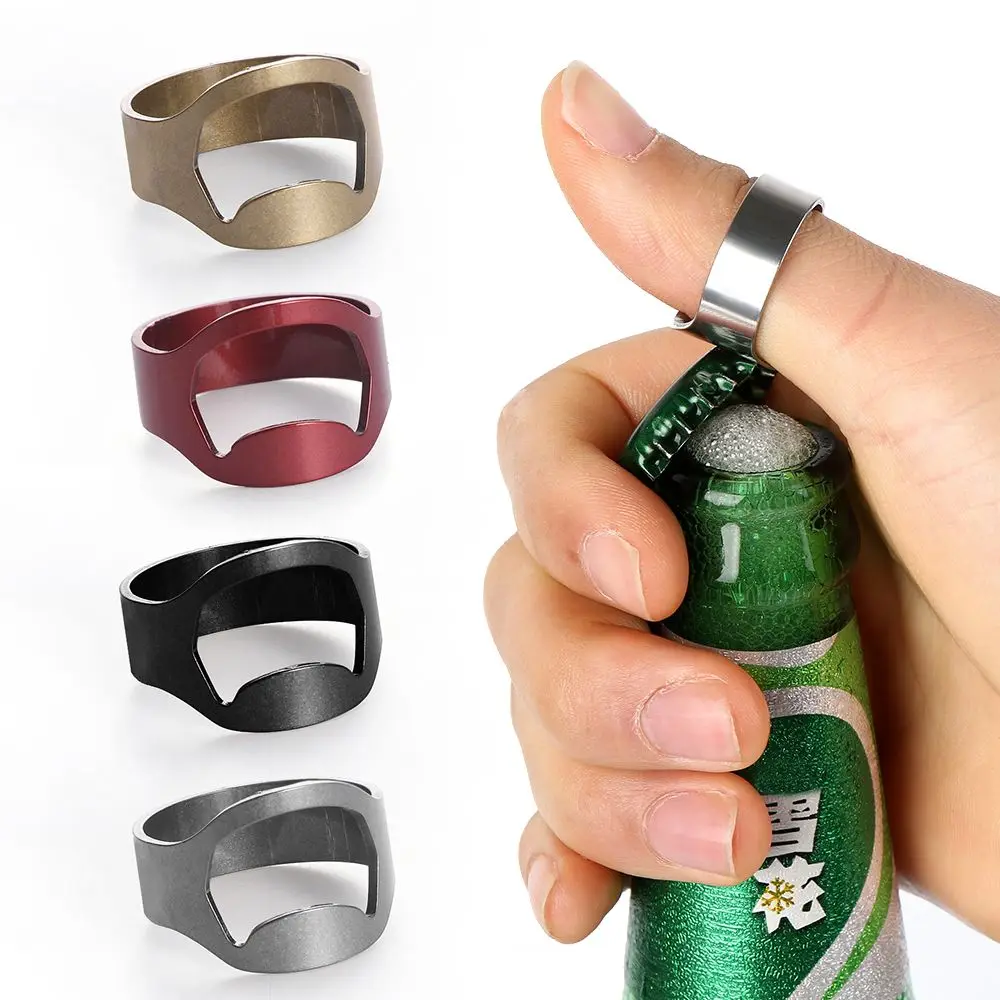1Pc Unique Beer Bottles Opener Portable Finger Ring Design Jars Lid Remover Stainless Steel Kitchen Tool Bar Supplies Gadgets