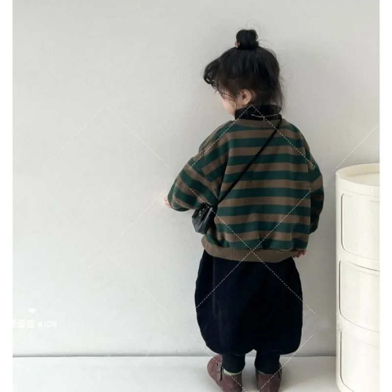 الأطفال المخملية سميكة قطعتين مجموعة الخريف الشتاء الفتيان الفتيات مخطط فضفاض جولة الرقبة هوديي مع Harajuku الساق الجوارب #5