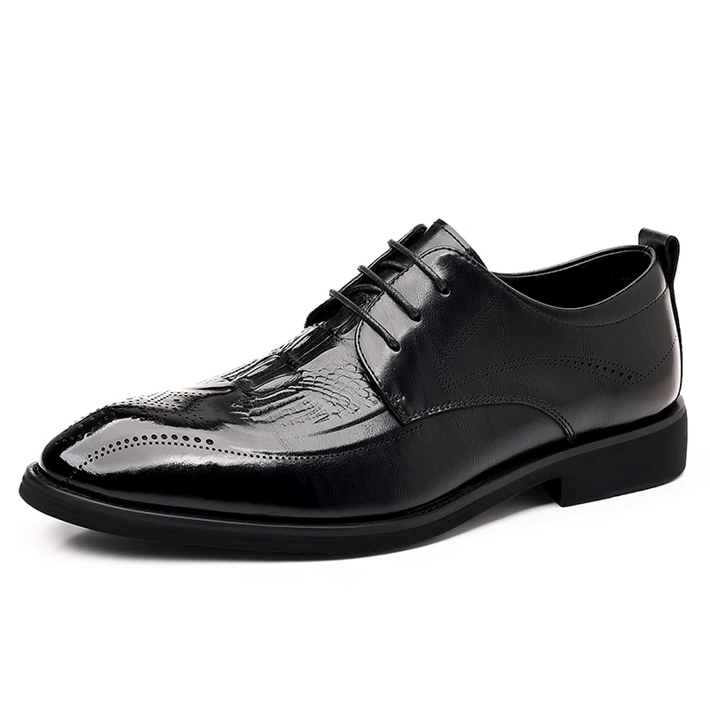 WAERTA Brogue Men Wedding Dress Shoes Fashion Leather Shoes Pointed Lace-up High Quality Business Shoes Formal Black Brown Party