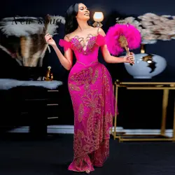 African Nigerian Traditional Igbo Wedding Party Dresses Luxury Hot Pink Heavy Beaded Handwork Evening Gowns for Black Women