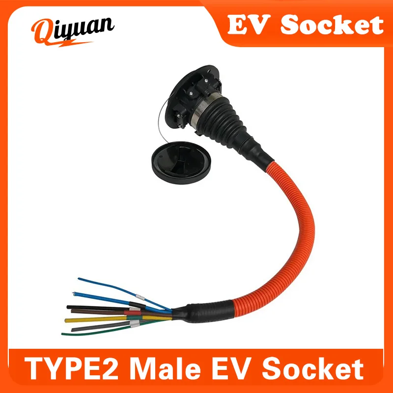 32A Type2 Male Socket with Cable for Electric Vehicle Car side Charger IEC 62196 Type 2 Socket EV Charger Socket 0.5M EVSE