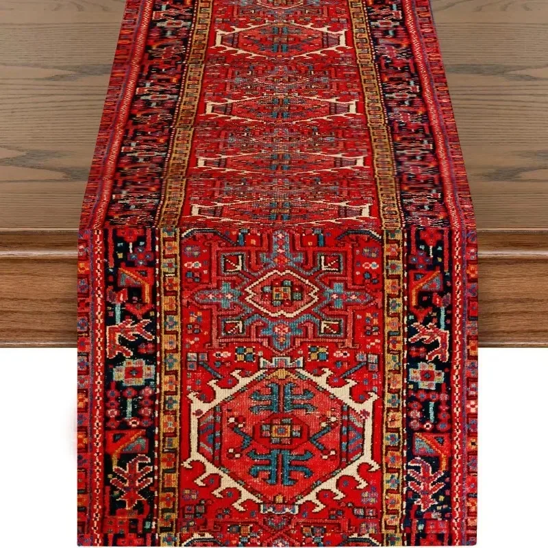1PC New Sino-European Romantic Texture Printed Table Runner Linen Boho Long Tablecloth for Restaurant Decoration