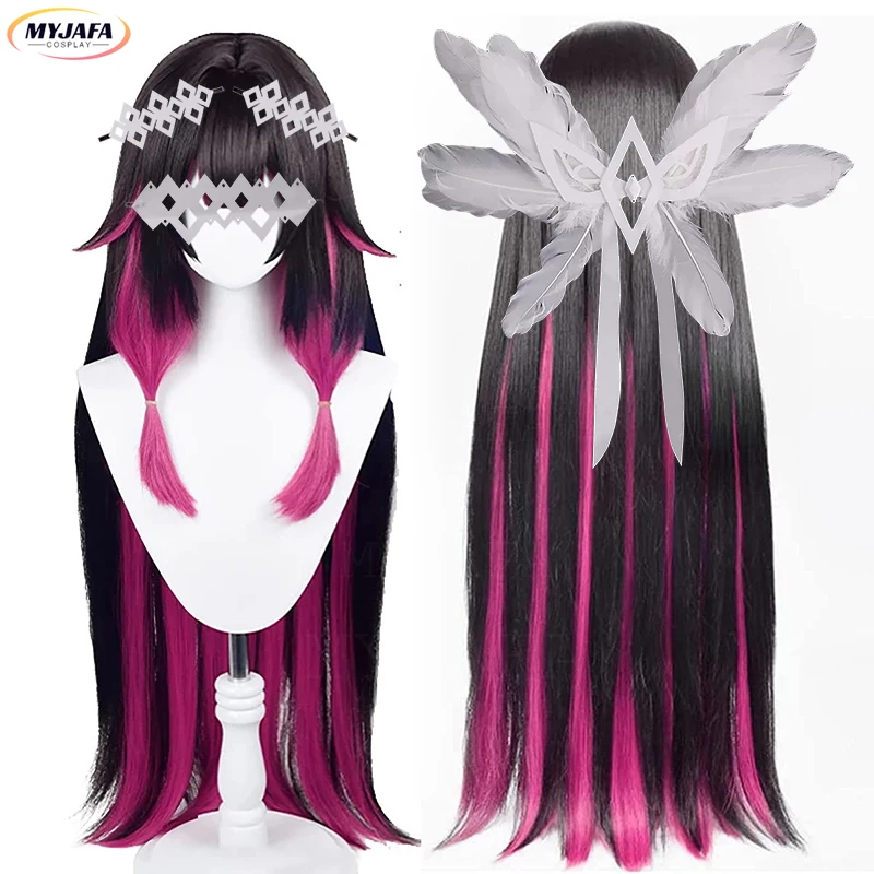 Peluca de Cosplay de Colombina Genshin Impact, Fatui Snezhnaya, larga, colores mezclados, resistente al calor, juego de cabello, pelucas de columna + WigCap