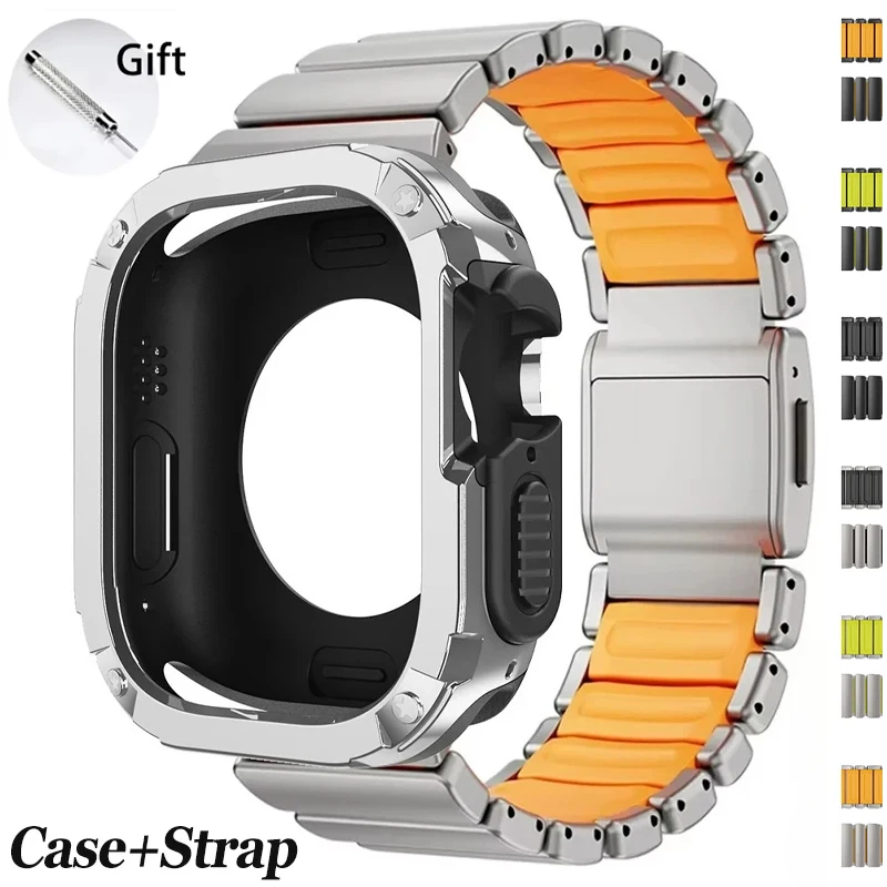 

Чехол из ТПУ + титановый ремешок для Apple Watch Ultra 3 2 1 Band 49 мм, металлический мужской браслет IWatch Series 44/45 мм 46 мм 11 10 8 7 6 5 4 Se 9