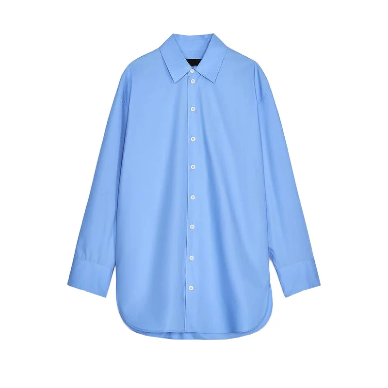 Summer New Asymmetric Hem Long Sve Loose Cotton antung irt Women's Collar Anti-Uv Polyester Fiber Regular Length