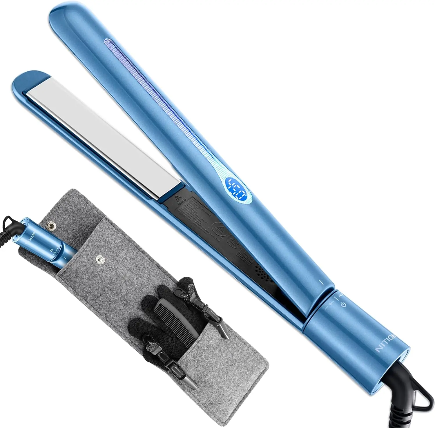 Nano Titanium Hair Straightener 1 inch 3D Floating Plate Fast Heating Flat Iron for All Hair Types with Travel Pouch Dual Voltage