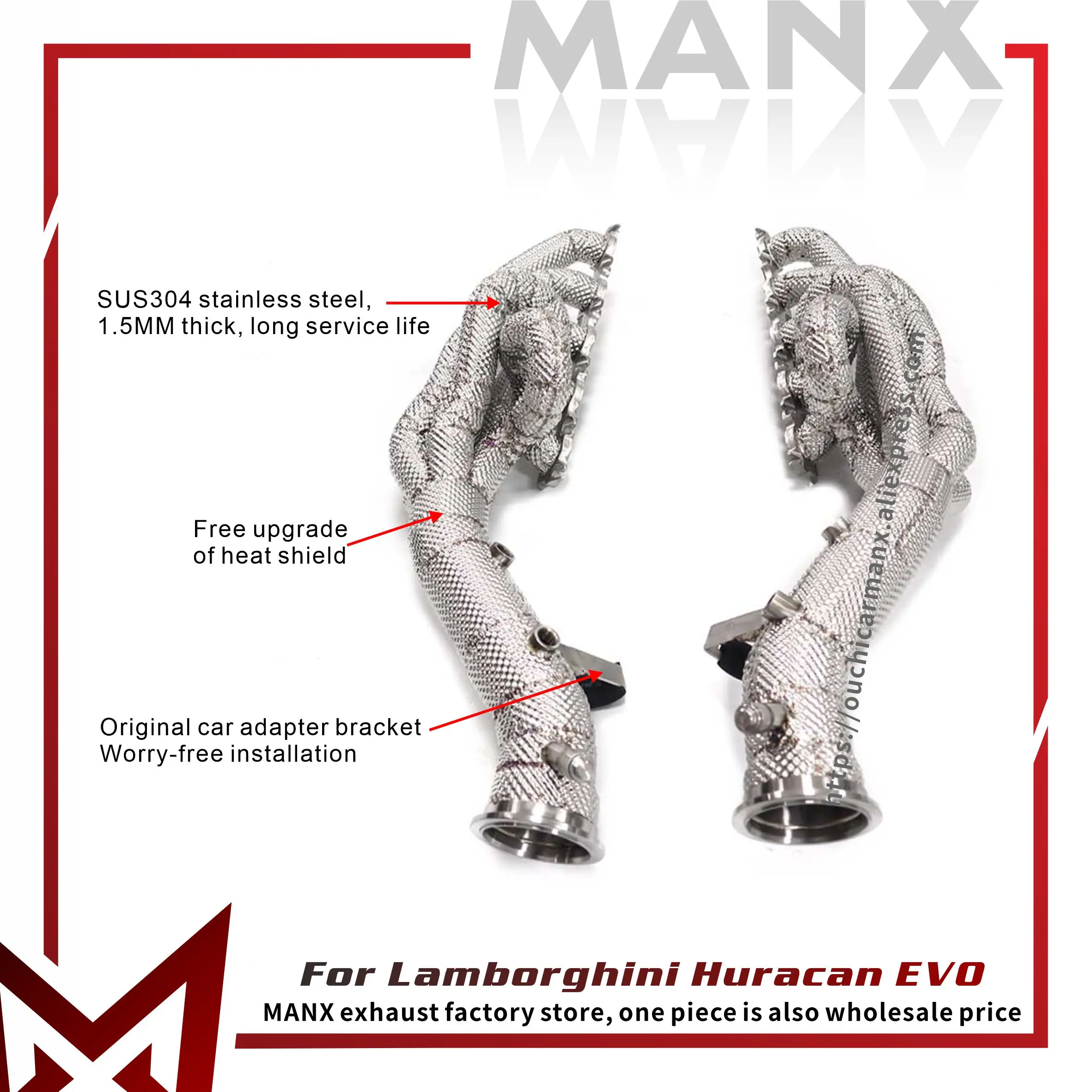 

For Lamborghini Huracan EVO Stainless steel Manifold Performance Exhaust pipe Header with heat shield Auto exhaust pipe