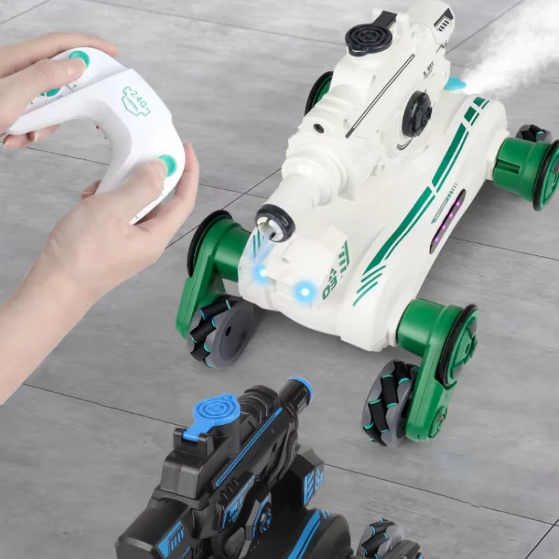 2.4G RC خزان رذاذ الانجراف ضوء 4 عجلة القيادة المزدوج التحكم عن بعد لفتة سوينغ الذراع متعددة الوظائف الميكانيكية الكلب روبوت لعبة طفل