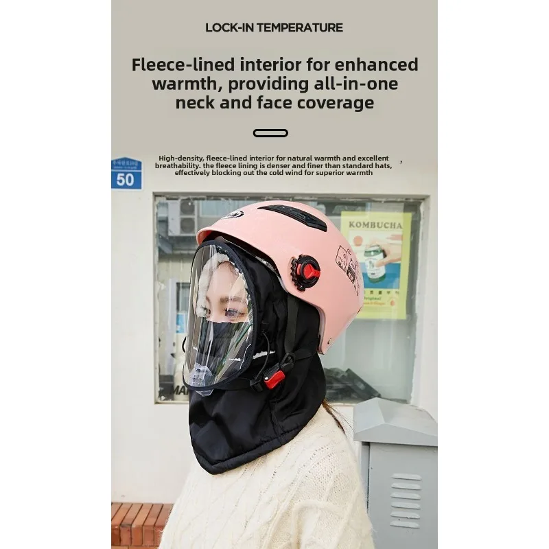 Winter Windproof Waterproof Cycling Hat Women Cold Weather Fleece Lined Thermal Cap Integrated Scarf Neck Warmer Ear Flap Face
