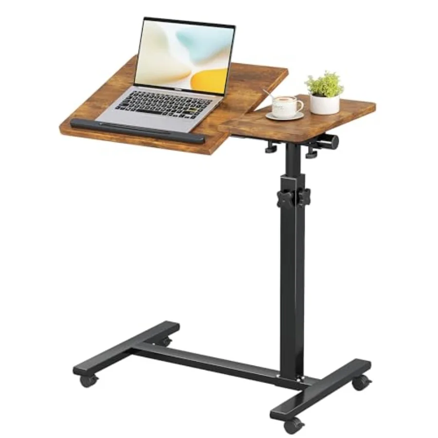 Overbed TablesBedside Table Adjustable Height＆Protable Standing Rolling Desk C-Shaped Home Office Desk for Livingroom and Bedro