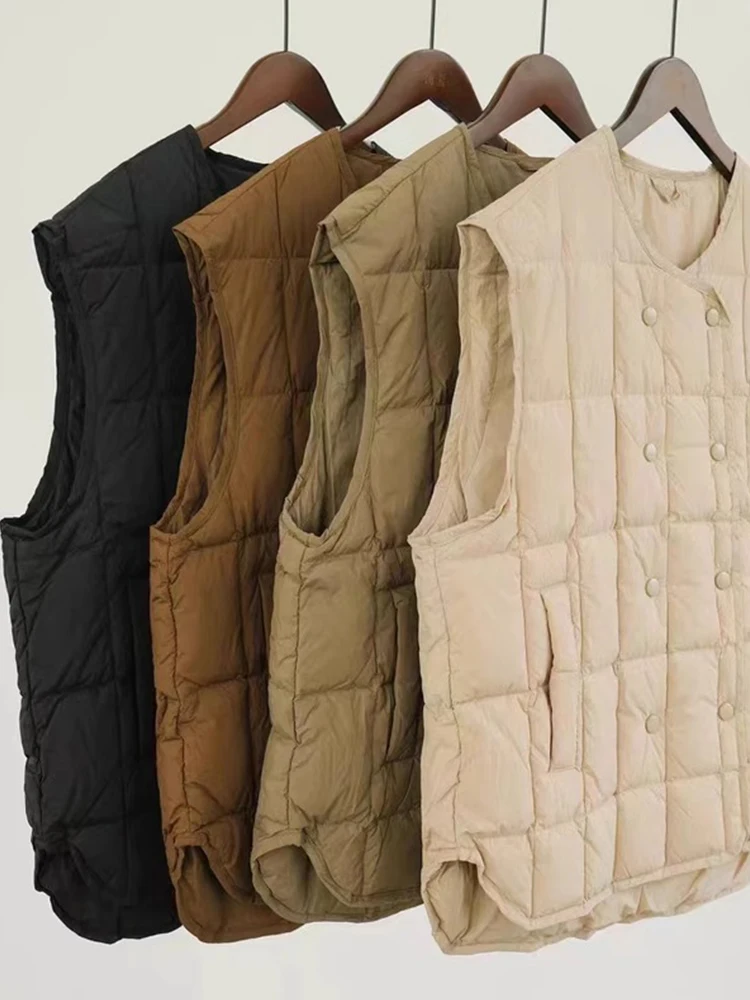 

Women's Loose Cotton Vest Outerwear Retro Diamond Pattern Winter Jaet Korean Sle Commute Single Button Closure