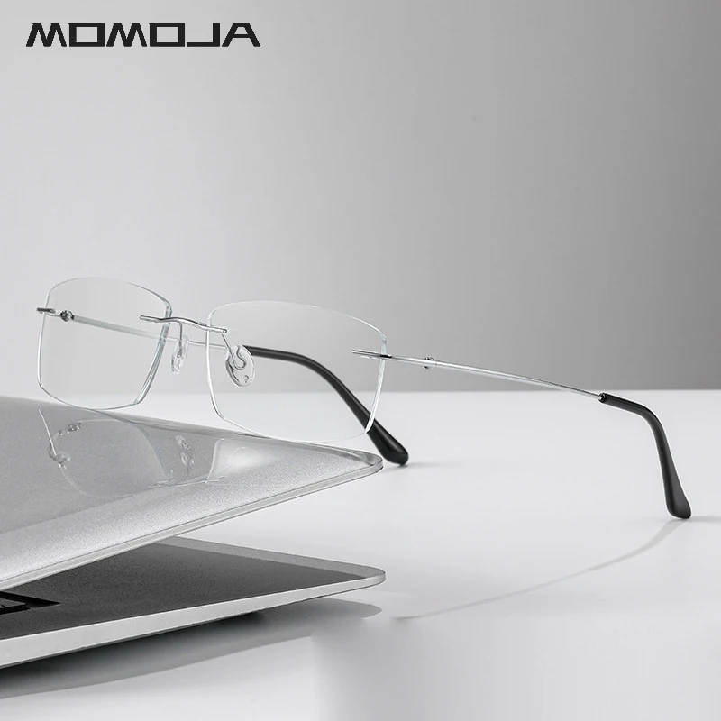 MOMOJA Fashion Business Rimless Eyewear Ultra Light Alloy Square Optical Prescription Glasses Frame Man Woman Eyeglasses 8818