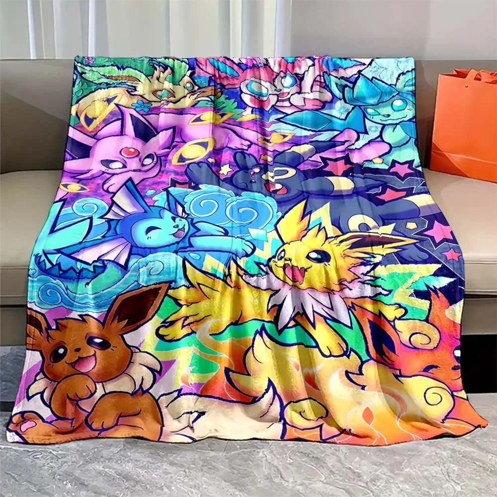 Flannel Blanket Anime Eevee Psyduck Home Sofa Lunch Break Blankets Children Student Blankets Nap Cover