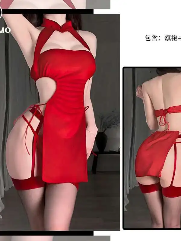 Sweet Mini Dress Cosplay Bandage Tank Mini Dress Fashion 2025 New Hot Sexy Cheongsam Uniform Seductive Dress Elegant OW9C