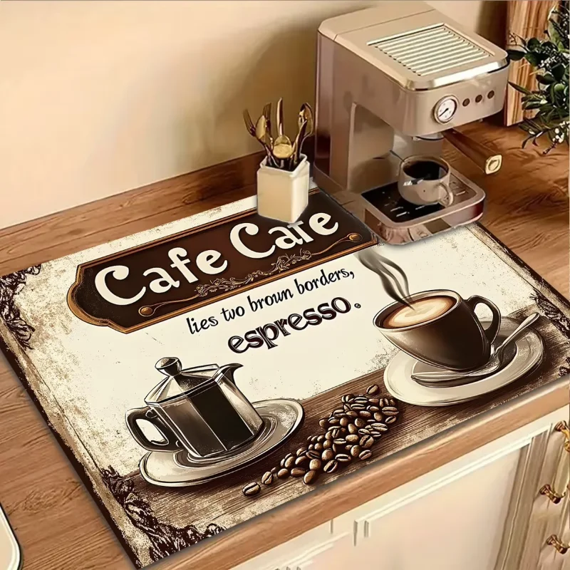 VIKAMA Vintage Hand-Painted Coffee Machine Mat Anti Slip Kitchen Countertop Tableware Drainage Protection Mat
