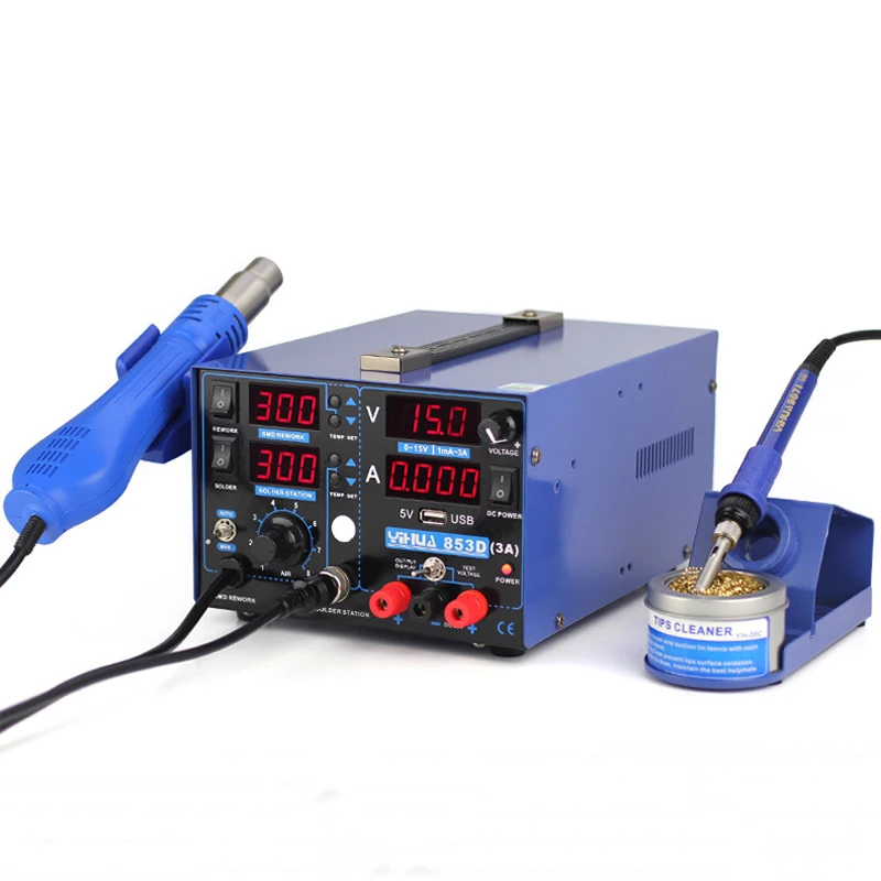 Multifunction SMD SMT Rework Station Hot Air Gun Soldering Iron DC Power Supply 3in1 YH-853D Welding Machine
