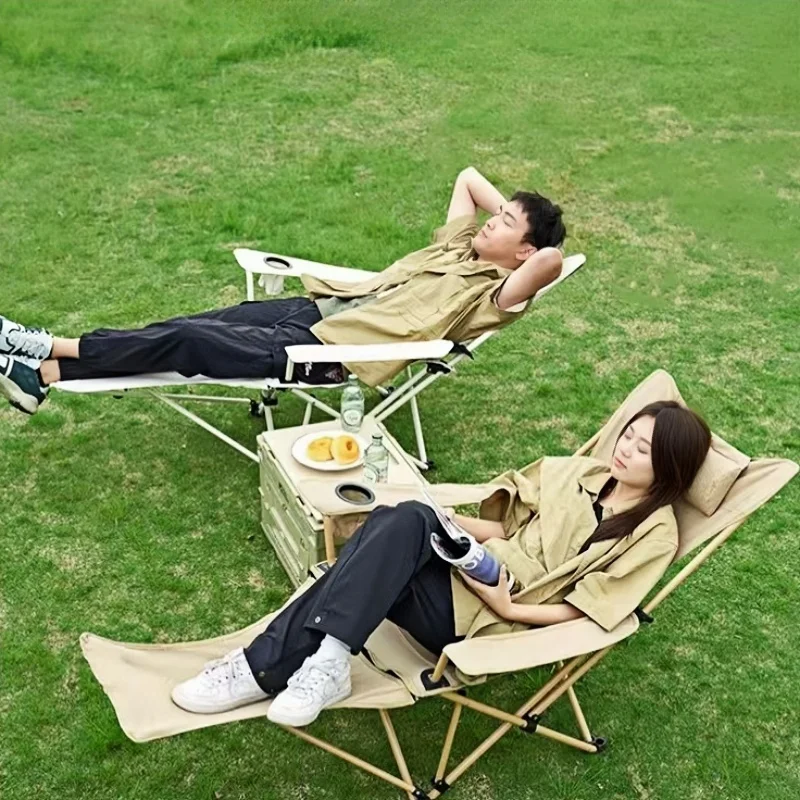 

Portable Camping Chair With Foot Support Outdoor Folding Lounge Chair 4 Gear Adjustable Angle Recliner Lightweight Fishing Chair