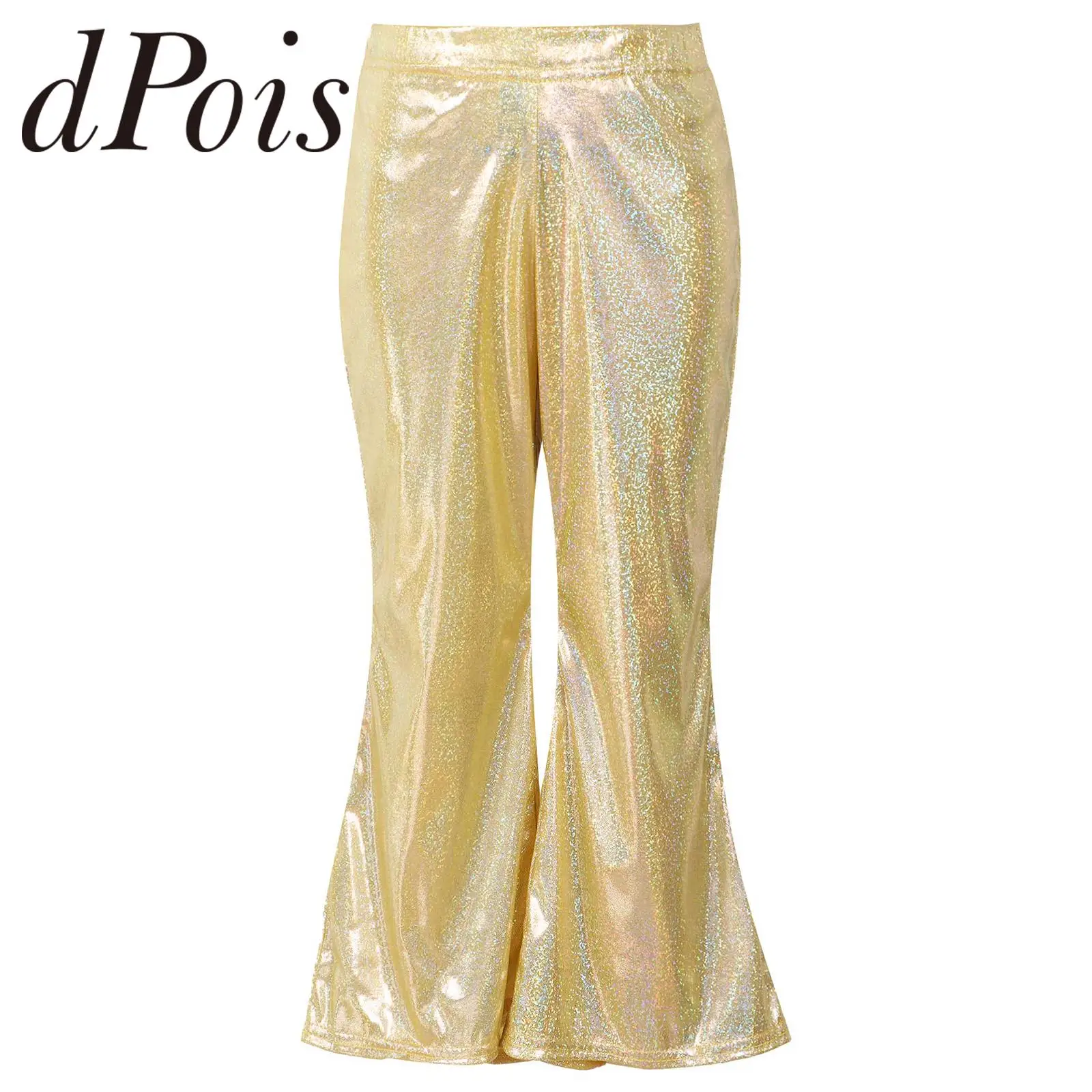 

Fashion Children Shiny Metallic Flare Pants Kids Girls Jazz Dance Costumes for Dancing Performance Party HipHop Dancewear