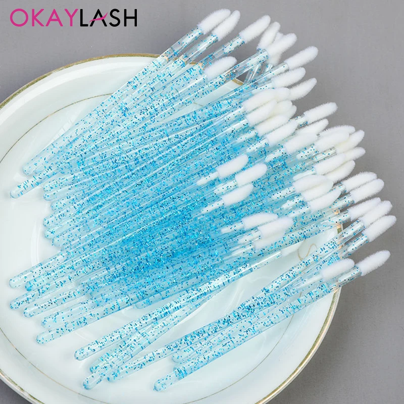 Okaylash Disposable Glitter Lip Gloss Brush Eyelash Extension Cleaning Brushes Crystal Lipstick Applicators Cleaner Makeup Tools