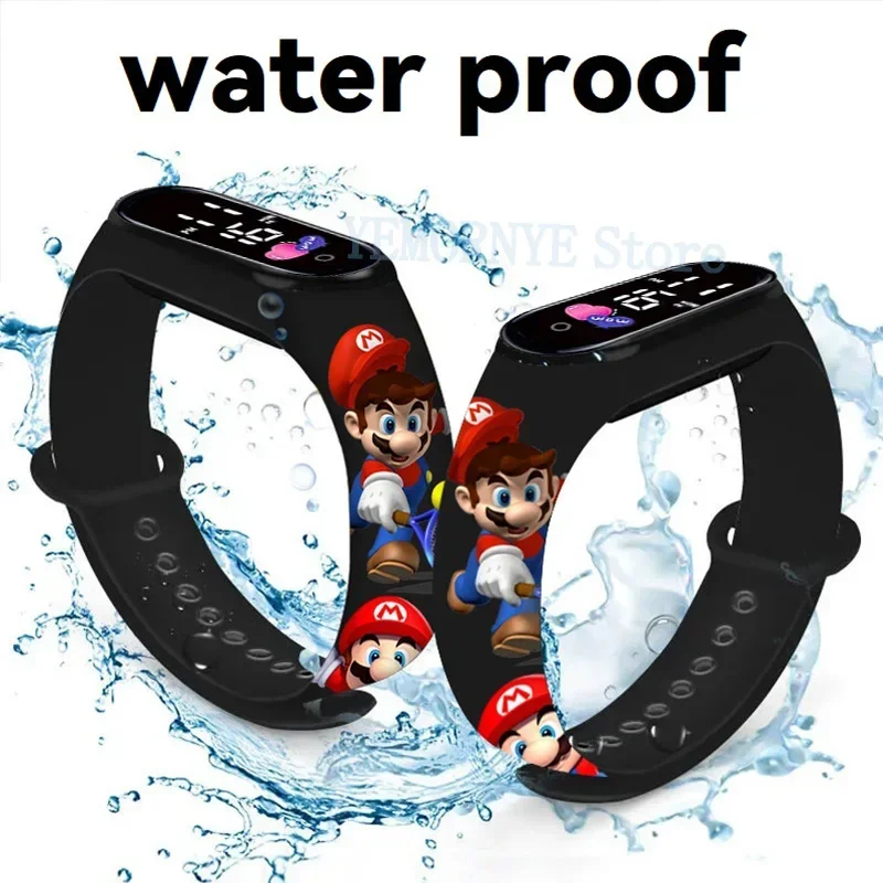 Mario Bros orologi per bambini Action Figures Luigi Princess Peach Yoshi Bowser bambini Sport Wristband impermeabile orologio digitale giocattolo