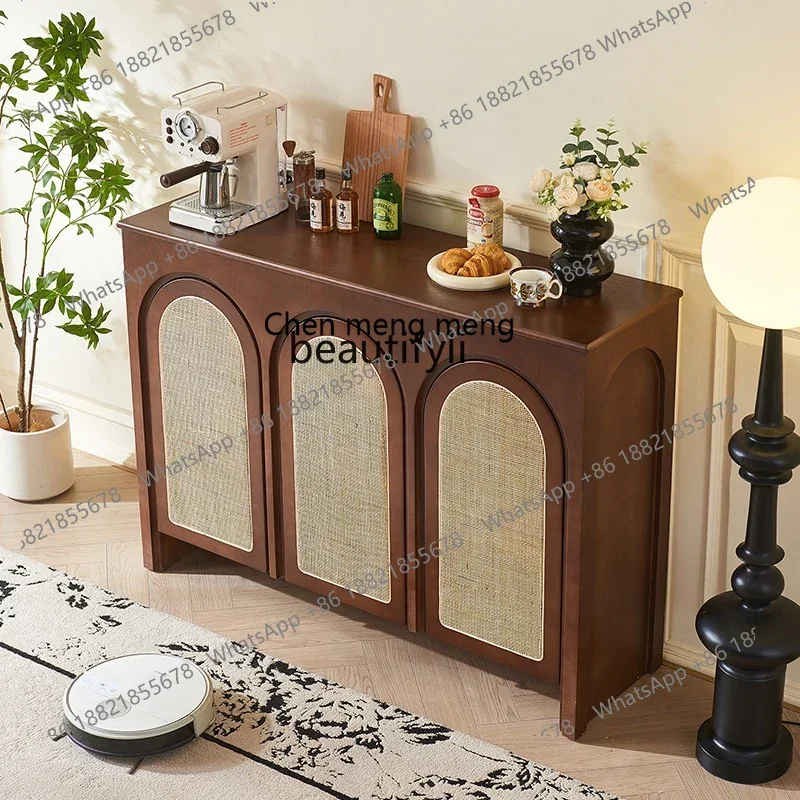 xzFrench retro solid wood dining side cabinet integrated storage against the wall Entrance cabinet foyer tea cabinet