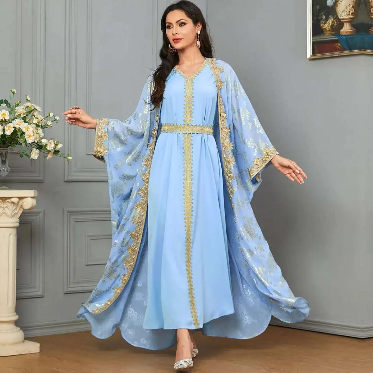 3665 femmes deux pièces ensemble Cardigan Robe longue Robe dubaï Robe musulmane longue Robe Abaya Ramadan dubaï luxe Islam élégant