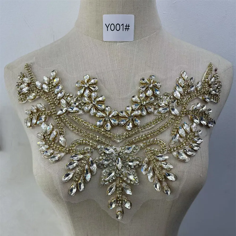 Wholesale Handmade Fashion Glass Beaded Bodice Rhinestone Applique Crystal Patches