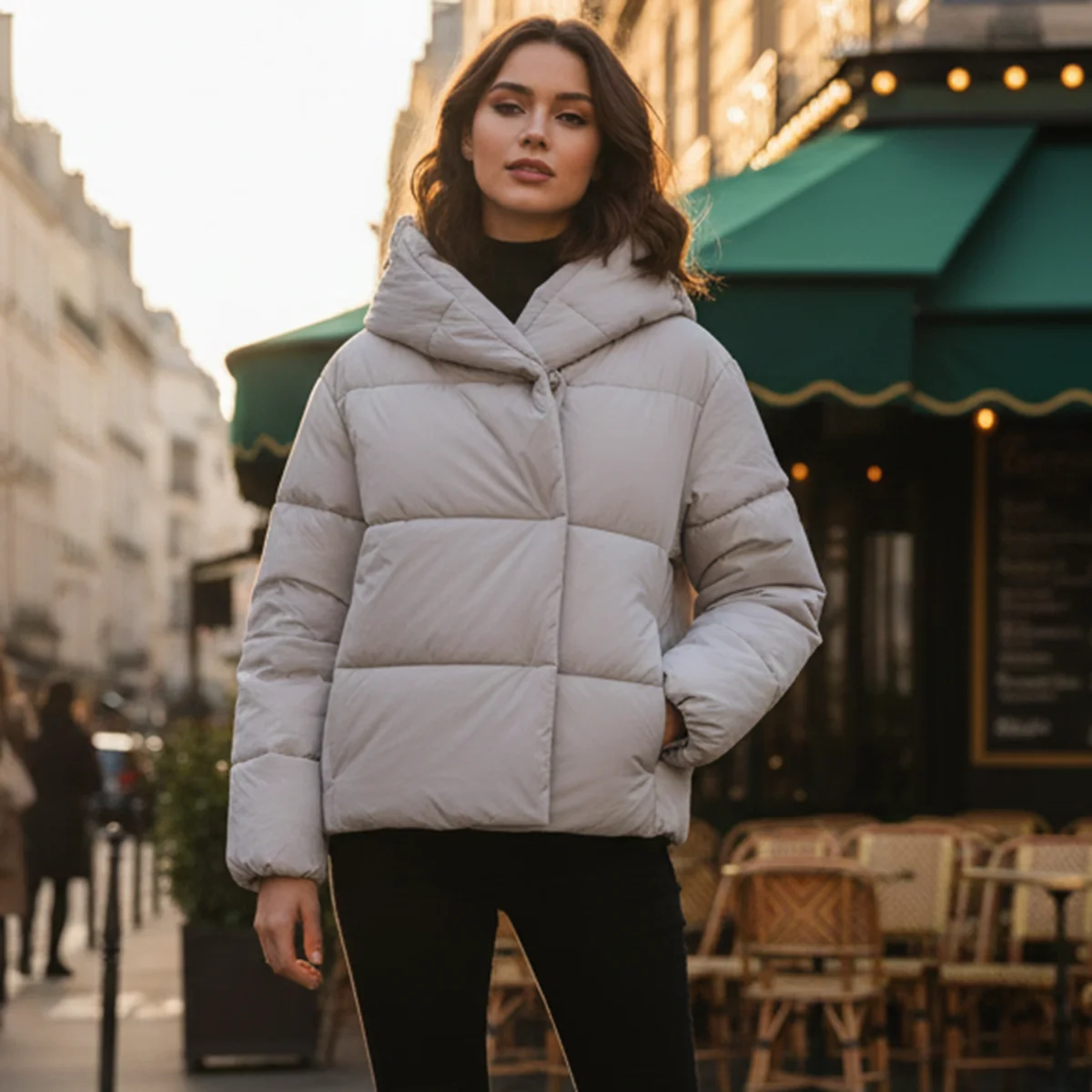 

Женская однотонная куртка-пуховик большого размера с капюшоном, стеганая утепленная куртка с напуском, теплое зимнее пальто, повседневная шикарная верхняя одежда для холодной погоды