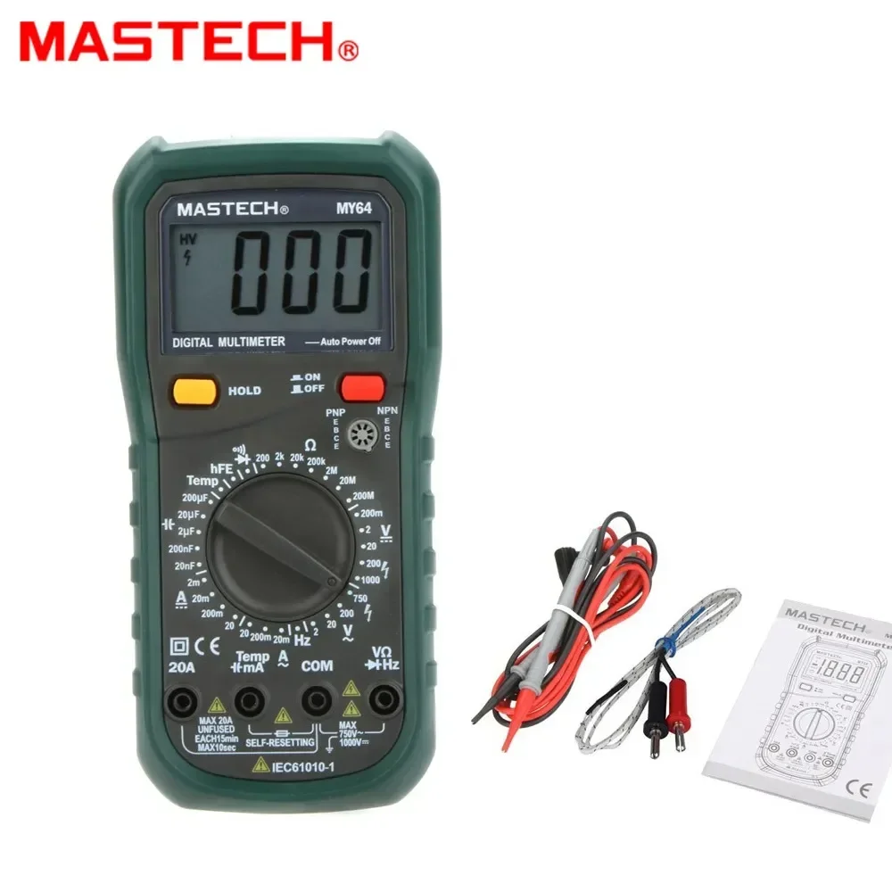 MASTECH MY64 디지털 전문 멀티미터, 커패시턴스 온도 계량기 테스터, 전압계 전류계, 10A AC/DC DMM 주파수