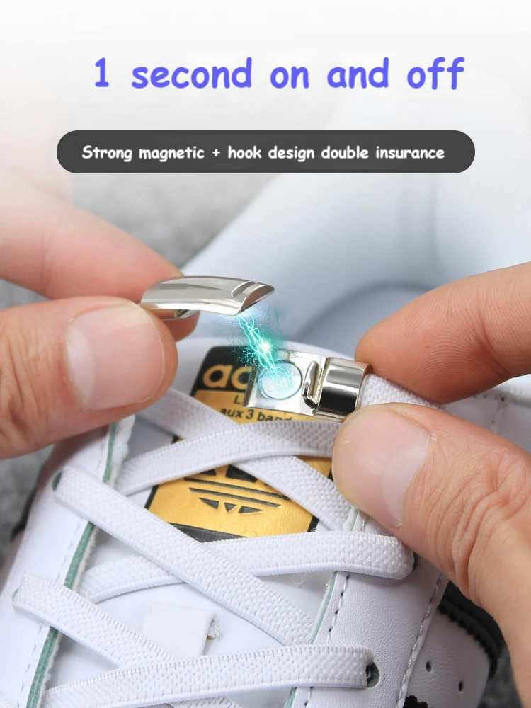 New 1Pair Elastic Magnetic Locking Shoe Laces Creative Quick No Tie Shoe Laces Kids Adult Unisex Shoelace Sneakers Shoe Strings