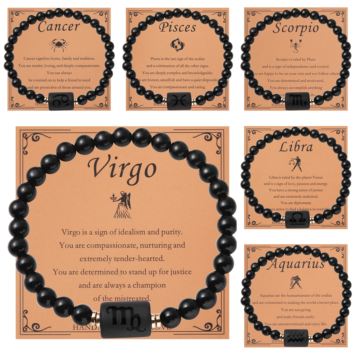 12 Zodiac Signs Zodiac Bead Couple Bracelet Natural Obsidian Stretch Bracelet For Men And Women Jewelry Gift Factory Wholesale