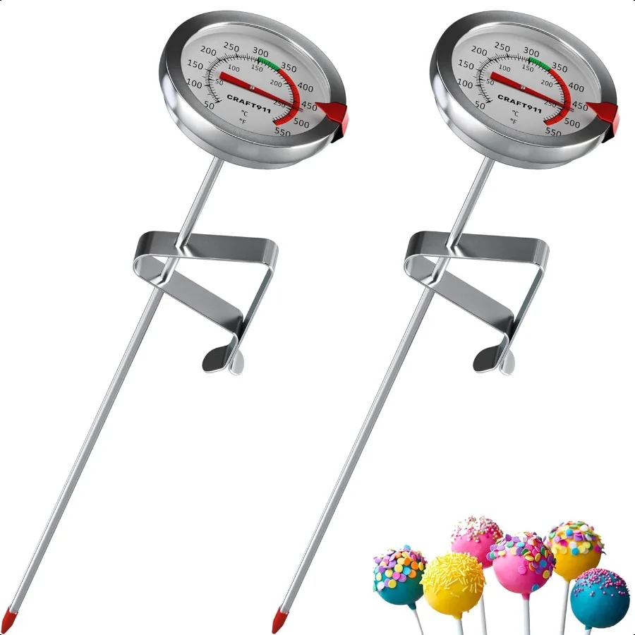 

Candy Thermometer with Pot Clip Deep Fry Oil for Frying and Candle Making 2 Pack