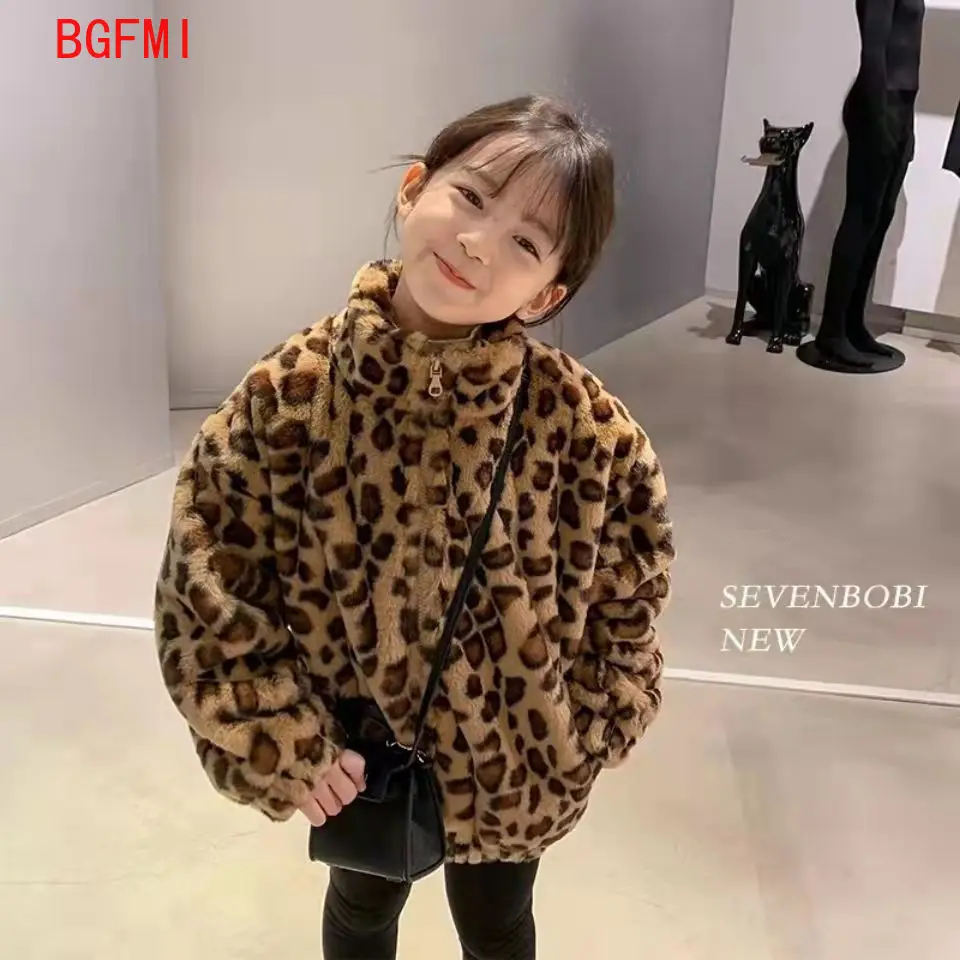 Faionable Fleece Zipper for Kid Boys Teens Girls Autumn Winter Leopard Clothes Soft Polyester Outerwear Thicken Cotton Liner