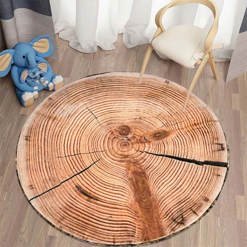 Stump Pattern Anti-slip Washable Doormat Bedroom Mat Living Room Round Carpet Rugs Non-slip Play Mat for Bedroom Carpet Area Rug