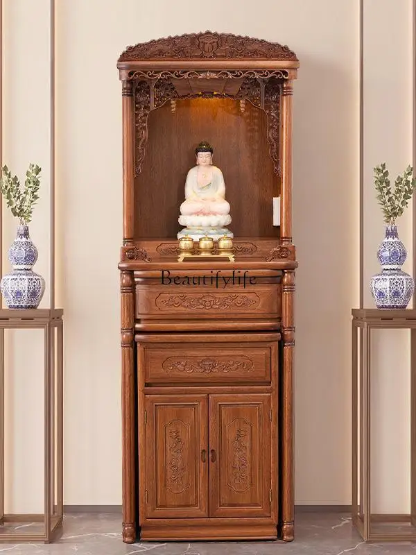 Solid Wood Buddha Niche Clothes Closet Household New Chinese Style Altar Modern Light Luxury Altar Small Tribute Buddha Shrine