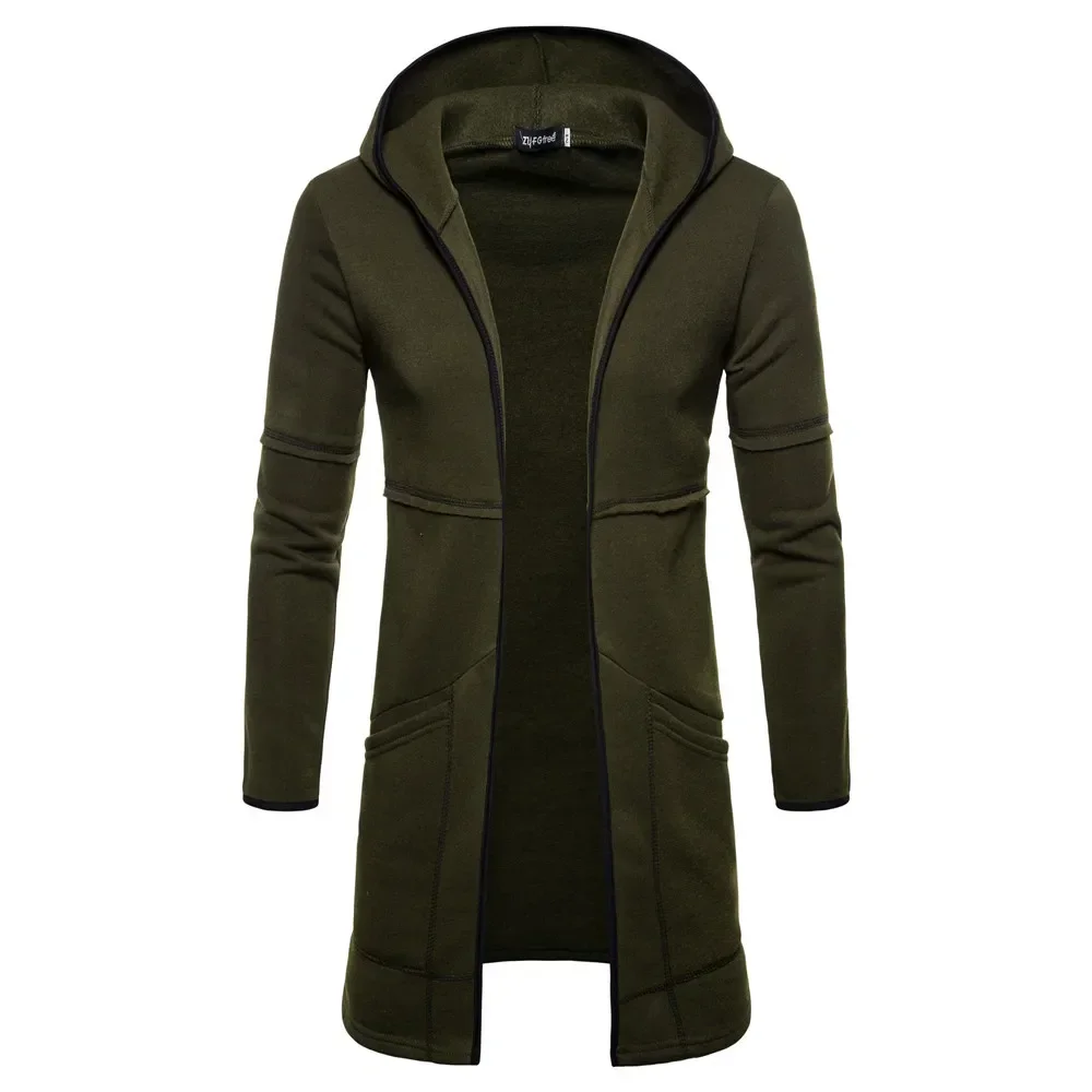 2023 Fashion Mens Hooded Solid Tops Trench Coat Jacket Cardigan Long Sleeve Outwear Blouse High Quality Daily Warm Sweatshirt