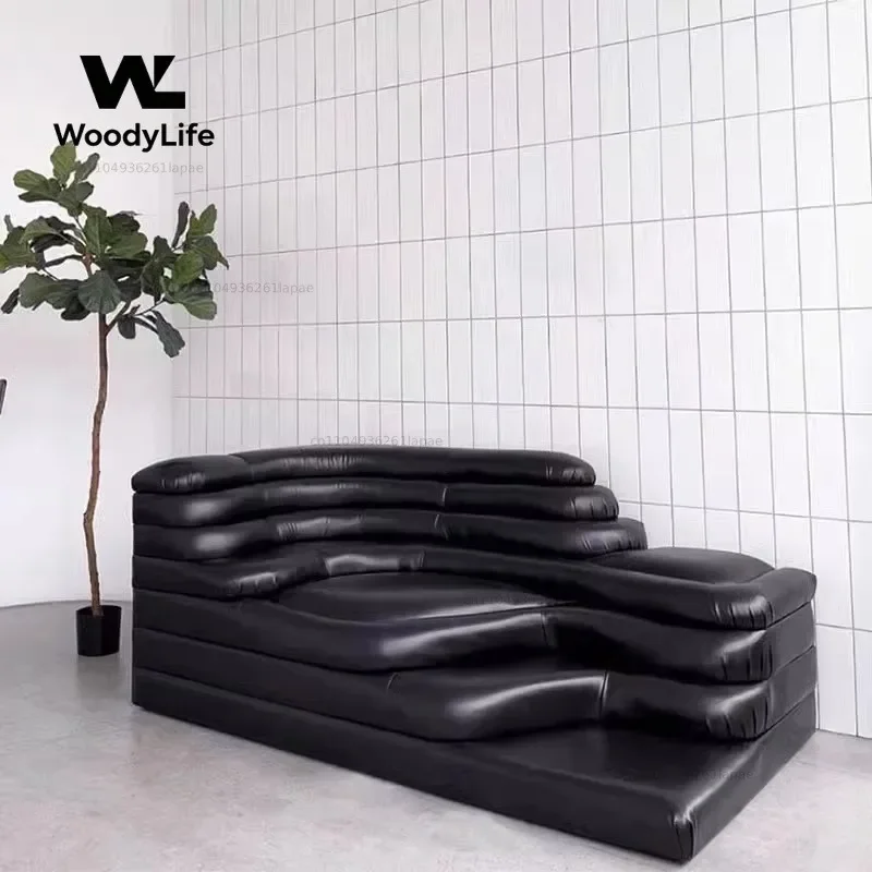 Italian Designer Modular Leather Sofa – Luxury Minimalist Terraced Couch, Creative Modern Combination Sofa for Living Room
