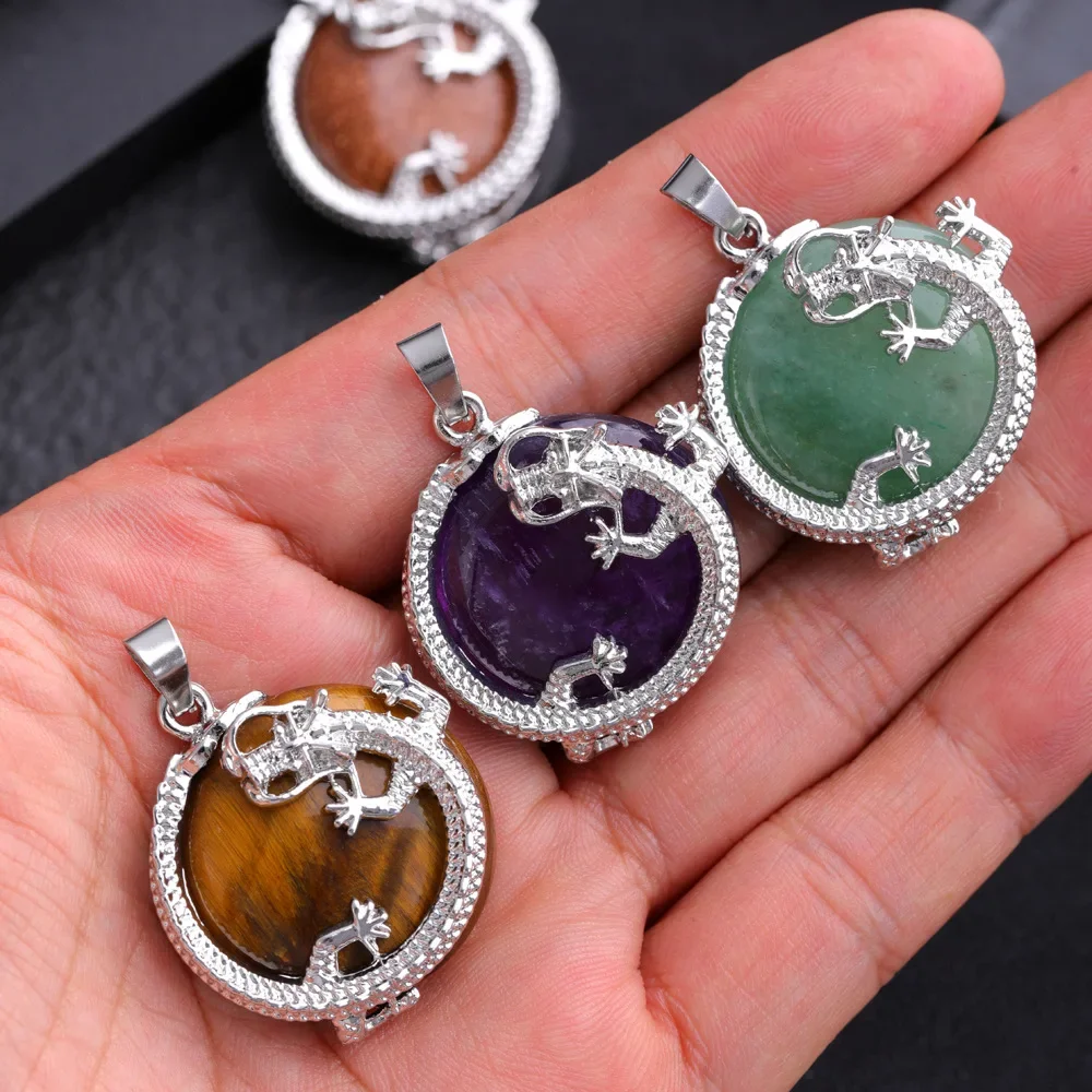 

10pcs Dragon Pendant Natural Stone Carved Serpent European Style Gemstone Unisex Statement Animal Charms for Jewelry Making