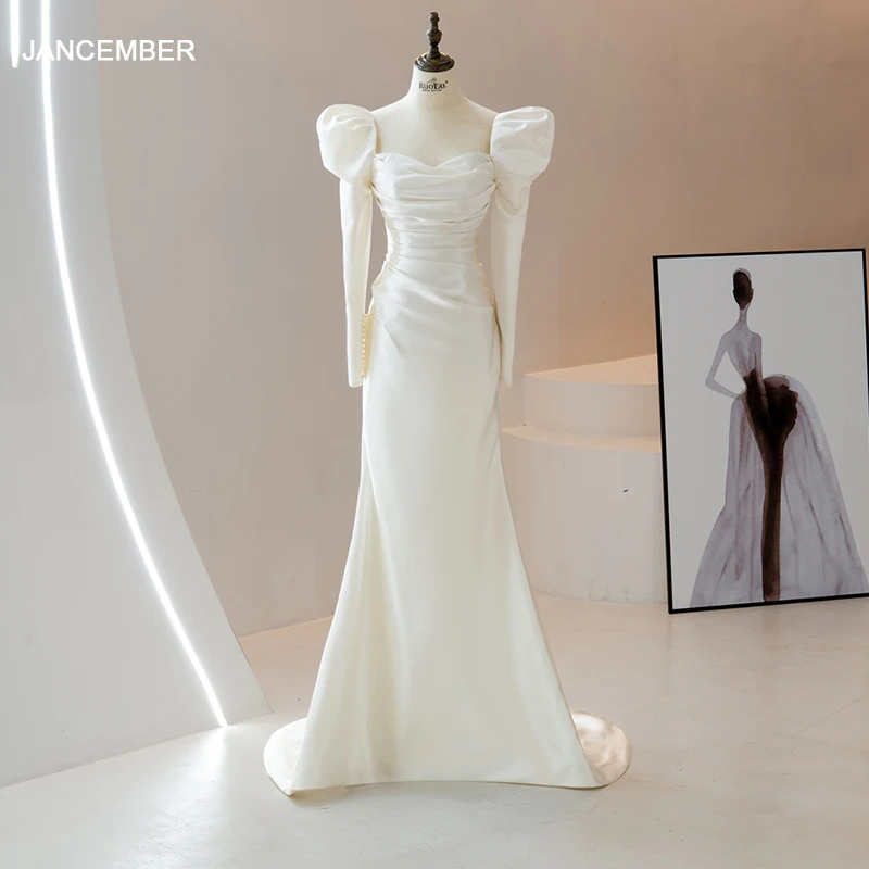 Jancember Long Sleeve Wedding Gown Beaded A-line Bride Dresses For Women 2025 Luxury Sequins Wedding Dress vestidos novias boda