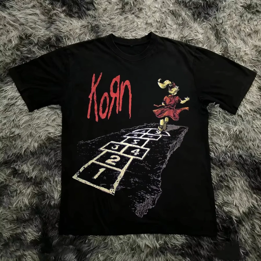 Korn Follow The Leader Cotton Printed T-Shirt Double-Sided Metal Band Tee Men's and Women's Oversize Couple Tee Tops